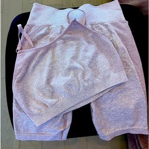 Lavender Marl Gymshark Biker short and Bra Set